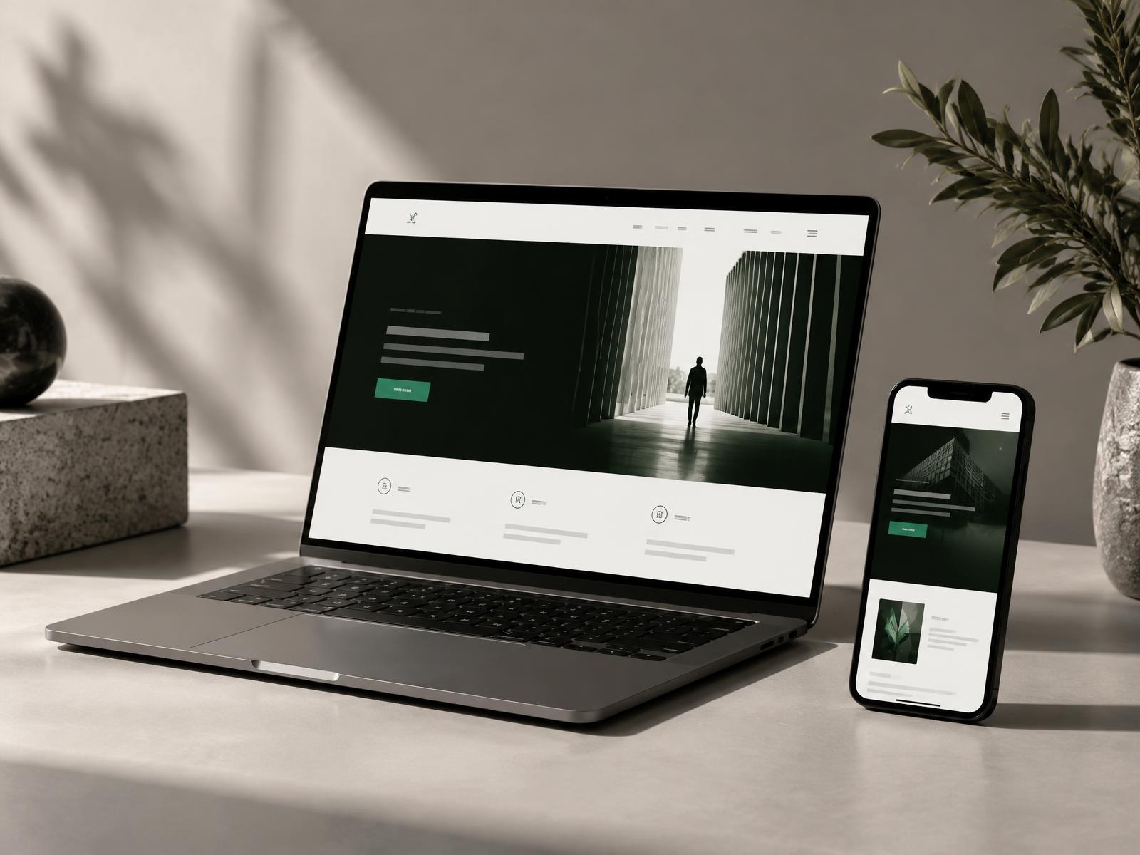 A business website shown on a laptop and phone
