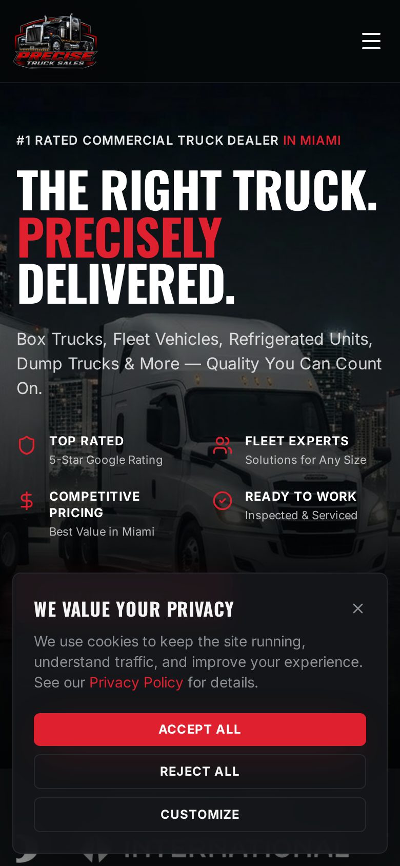 Precise Truck Sales website on mobile